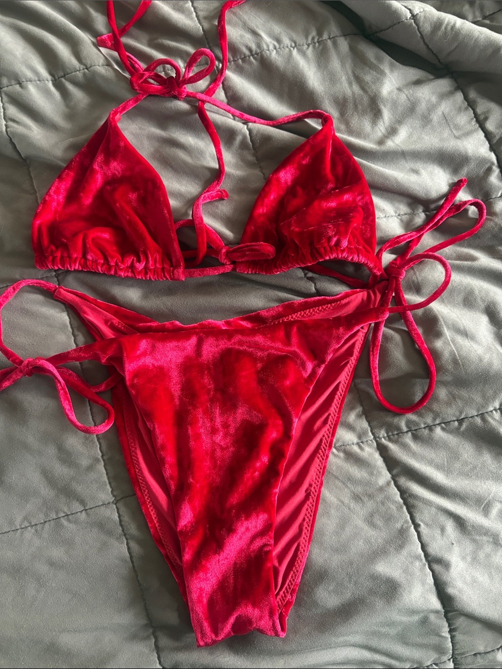 SKIMS Red Velvet Tie-Side Bikini Set
